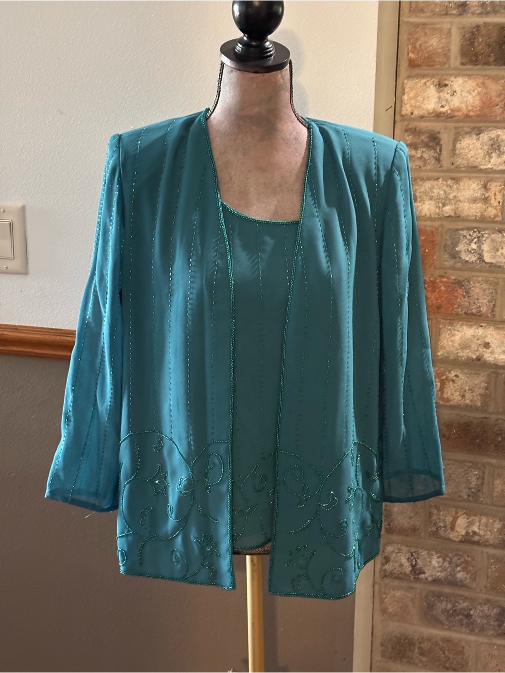 Chadwick's Teal Beaded Jacket and Shell Set